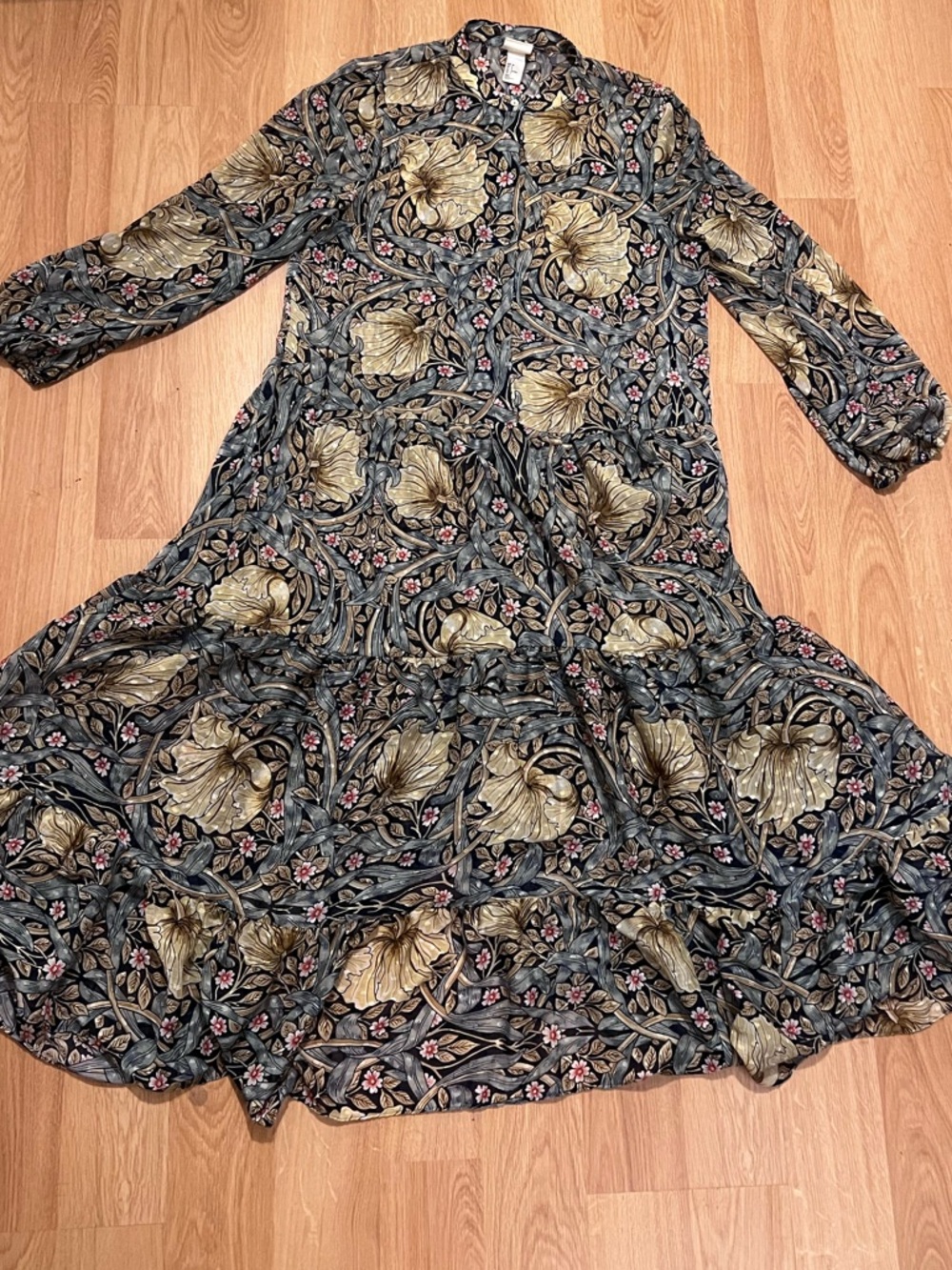 Morris & Co x H&M Sheer Bohemian Flowy Tiered Midi Dress Sz 8/Medium - Picture 3 of 10